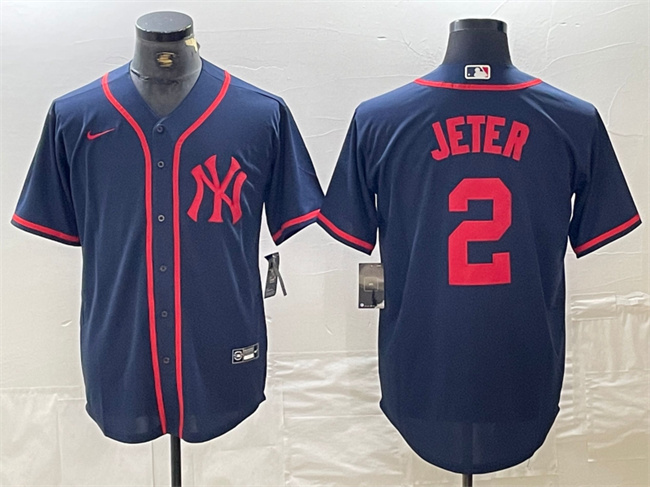Men's New York Yankees #2 Derek Jeter Navy Cool Base Stitched Baseball Jersey